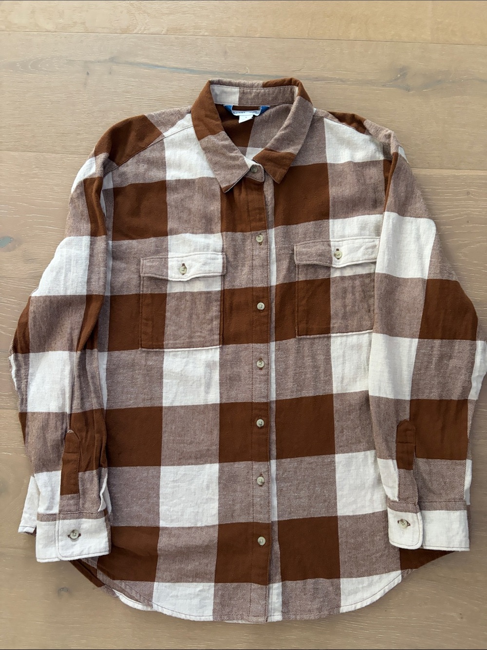 Old Navy Brown & Cream Plaid Flannel Button-Down Shirt